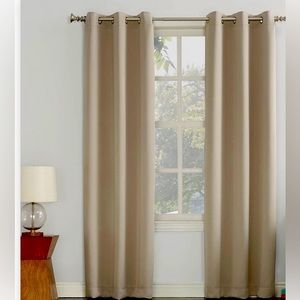 Grommet heavy weight curtain . Freshly dry cleaned 57 wide x 84 long beige/camel